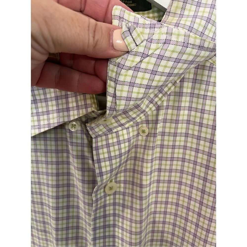 Orvis Charles F Orvis Cotton Reverse Cuff Green & Purple Plaid Button Down Shirt - Picture 5 of 10